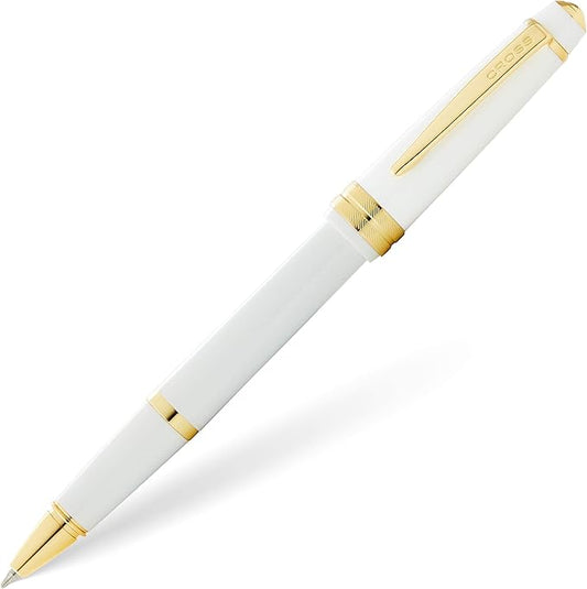 Cross Bailey Light Refillable Rollerball Pen Presented in a Everyday Gift Box - Medium Point, Black Ink, Polished White