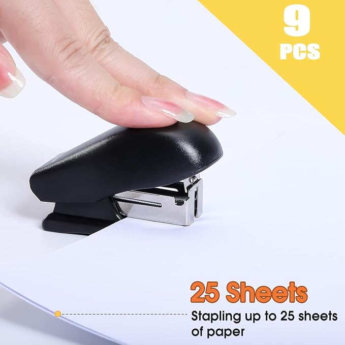 9PCS Mini Stapler with Staples,25 Sheet Capacity Office Desktop Stapler with 4320 Standard Staples,Portable Small Stapler for Student Office School Home(3 Colors)