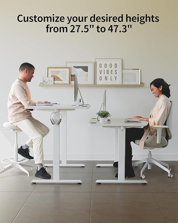FEZIBO One-Piece Standing Desk Adjustable Height Stand up Home Office Desk, 48x24 Inch Electric Standing Computer Desk, with 4 Memory Presets, Fixable casters, White