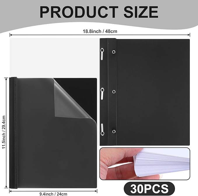 30 Pcs Clear Front Report Covers with 3 Prongs Presentation Folders Plastic Resume Portfolio Report Letter Size Presentation Binder for Paper Document School Office