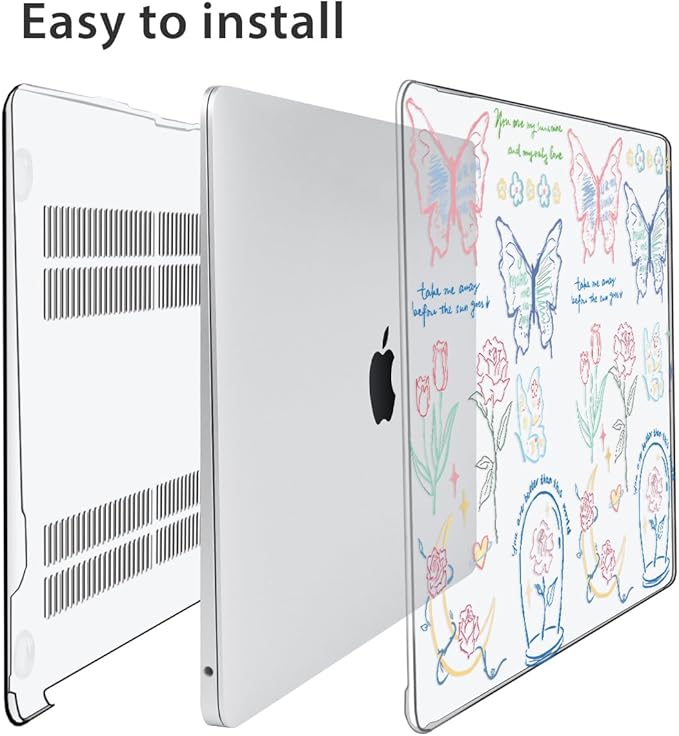 Compatible with MacBook Air 13 inch Case 2022 2021-2018 A2337 M1 A2179 A1932 Retina Display with Touch ID, Plastic Hard Shell Case +Keyboard Cover+Screen Protector+Webcam Cover, Line Flower