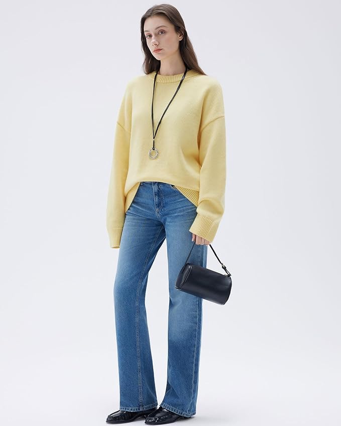 SUUKSESS Women Cashmere Oversized Long Sleeve Pullover Sweater Crew Neck Jumpers