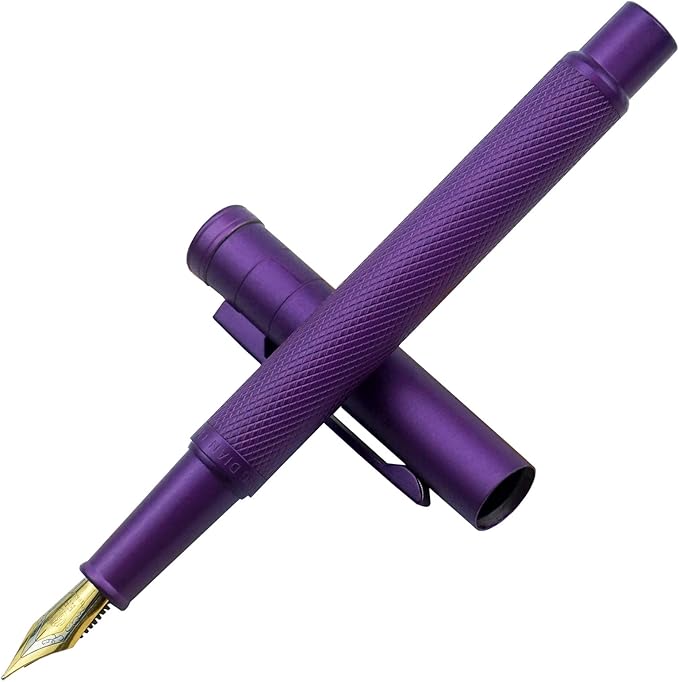 Asvine Purple Fude Pen, Bent Nib Fountain Pen Calligraphy (Fine to Broad) with Converter and Metal Pen Case Set