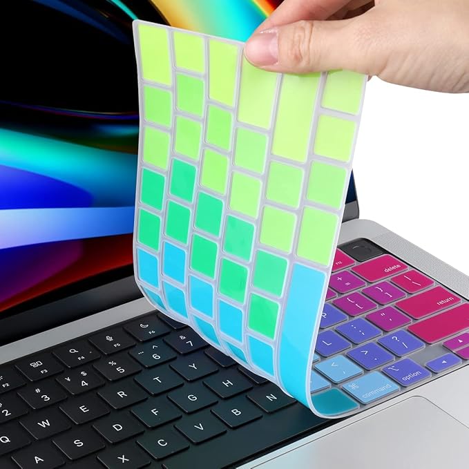 Batianda Premium Gradient Color Keyboard Cover for New MacBook Pro 14'' Pro 16'' 2024 2023 M4 M3 M2 M1 Pro/Max Chip & New MacBook Air 13 15 inch Soft-Touch Silicone Protective Skin,Rainbow