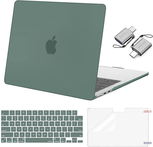 MOSISO Compatible with MacBook Air 13 inch Case 2025 2024 2023 2022 M4 A3240 M3 A3113 M2 A2681, Plastic Hard Shell&Keyboard Cover&Screen Film&Type C for MacBook Air 13.6 inch Case, Emerald Green