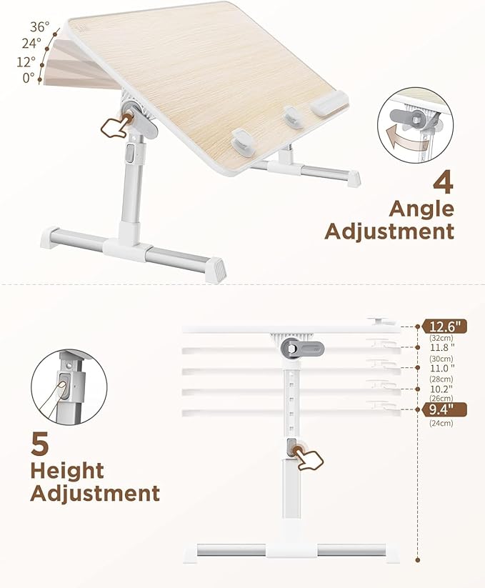 Laptop Desk Table, SAIJI Adjustable Laptop Stand, Portable Lap Desks with Foldable Legs, Notebook Standing Breakfast Tray Reading Desk for Sofa Couch Bed Floor (Teak,Medium Size)