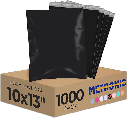 Metronic 1000Pack Black Poly Mailers 10x13, Bulk Shipping Bags Envelopes with Self Adhesive, Waterproof and Tear-Proof Packaging Bag Postal Bags for Small Business