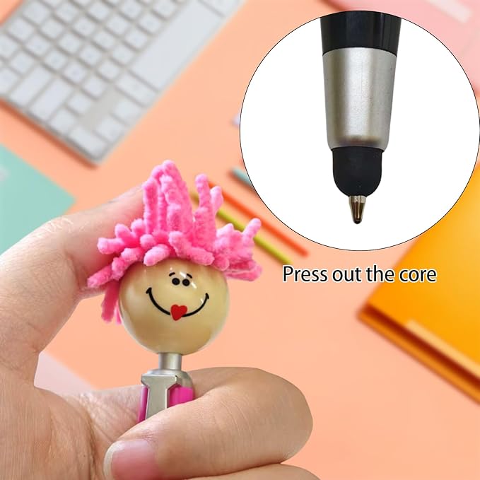 Pens,ballpoint pen,8pcs Mop Head Ballpoint Pens, Funny Mophea Topper Pen with Plush Hair Writing Click Pen Portable Cute Cartoon Multi-function Signing Pens Decor Gift for Office Home Kids and Adultes