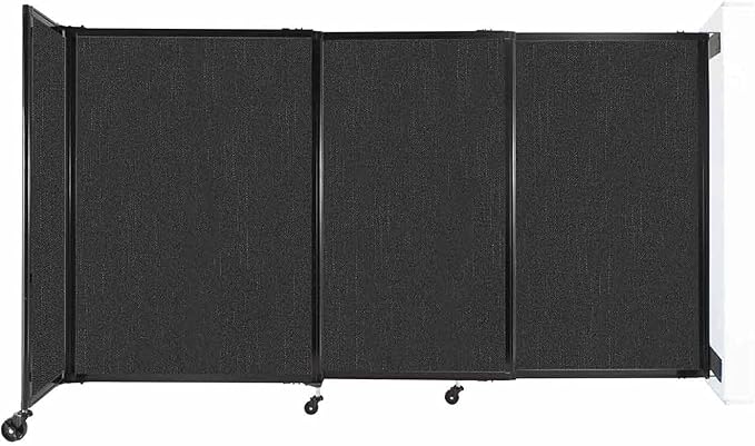 Wall-Mounted Sliding StraightWall Room Divider | Adjustable Widths | Locking Wheels | Room Separator | Up to 7'2" Wide x 4' Tall Black Fabric Panels