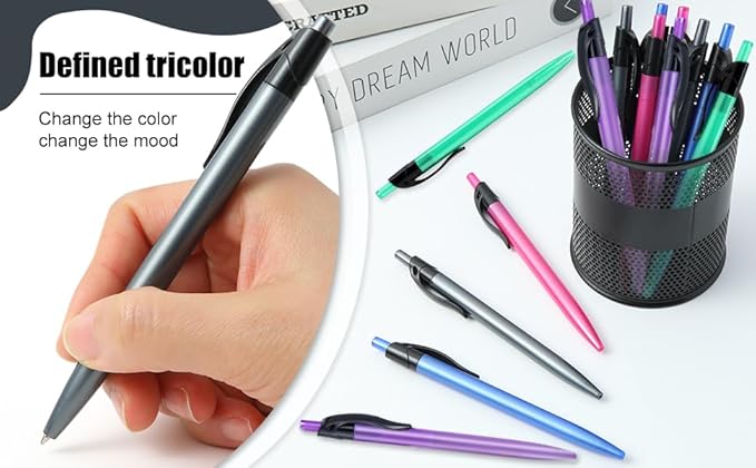 Yuxingrong Retractable Black Ballpoint Pen for Smooth Writing 1.0mm Medium Pack of 100, click pens with comfort grip, Idea for Journaling, Planner, Note Taking