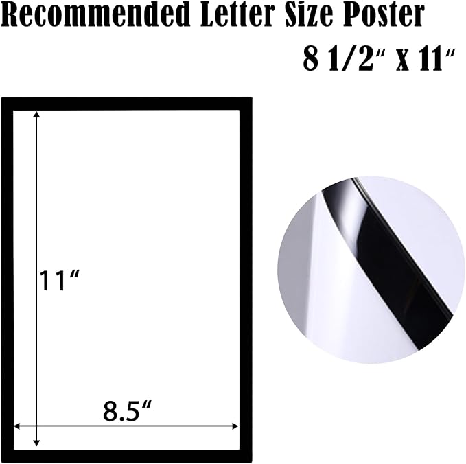 3Pcs Self Adhesive Magnetic Sign Holder 8.5 x 11 inches,Wall Mount Plastic Display Frame,Adhesive Magnetic Framed Paper Document Sign Holder for Home Office Store,Black