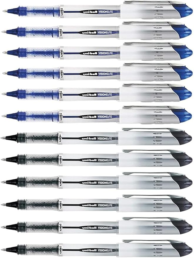 Vision Elite Rollerball Pens, Bold Point (0.8mm), Black/Blue Ink, 12 count, Bundle with Plastic Reusable Pouch