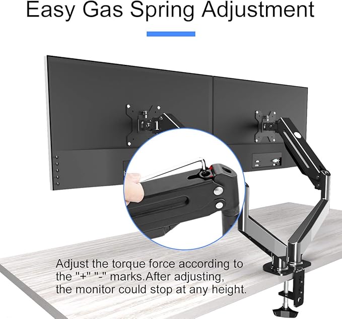 Suptek Dual Monitor Mount Stand-Height Adjustable Gas Spring Monitor Arm Desk Mount for 2 Computer Screens 17 to 32 inches - Each Arm Holds up to 22lbs,Black(MD8SP)