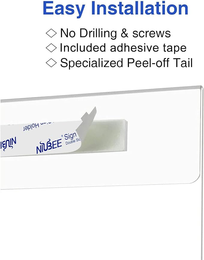 Niubee Acrylic Sign Holder 5x7 Vertical, Wall Mount Sign Holder Door Sign Holder Memo Holder Clear Wall Frame with Tape Adhesive for Office, Home, Store, Restaurant, No Drilling - Vertical (6 Pack)