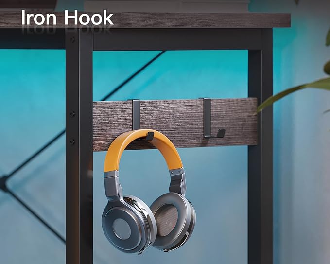 Coleshome 66" L Shaped Gaming Desk with Outlet, L Shaped Desk with CPU Stand, Corner Computer Desk, Home Office Desk, Writing Desk, Grey Oak