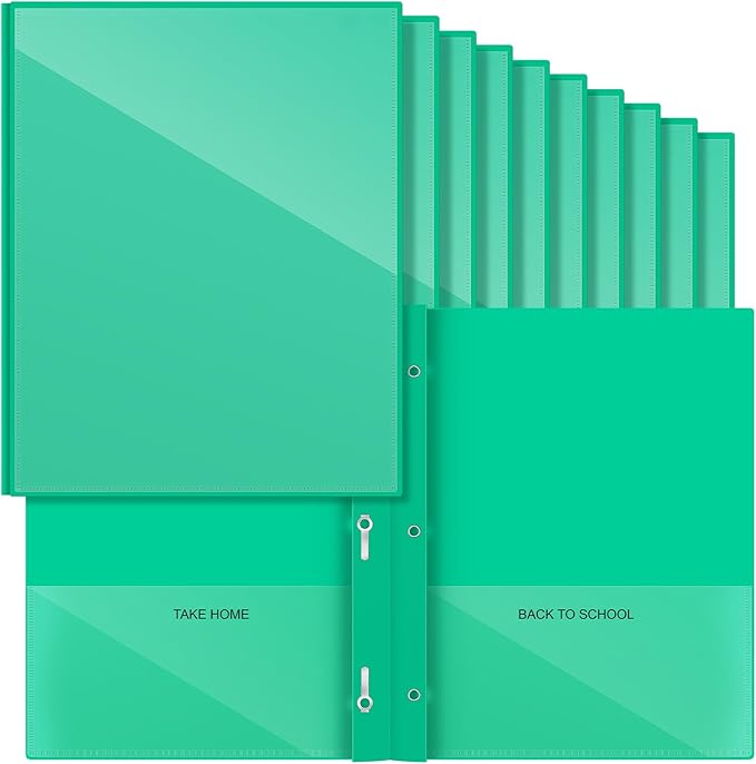 Henoyso 24 Pcs Plastic Folders with Clear Front Pocket and 3 Prong Take Home Plastic 2 Pocket Folder Back to School for Students Parent Teacher Communication for School Office (Green)