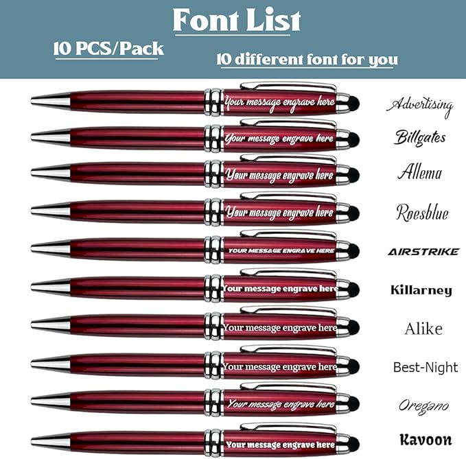 Ancolo Personalized retractable pens with Stylus tip stylish pens - Engraved with Your Name or Message, Phone Number Black ink Gift for Bank, Office, Hotel Lobbies 10 Pens/Box