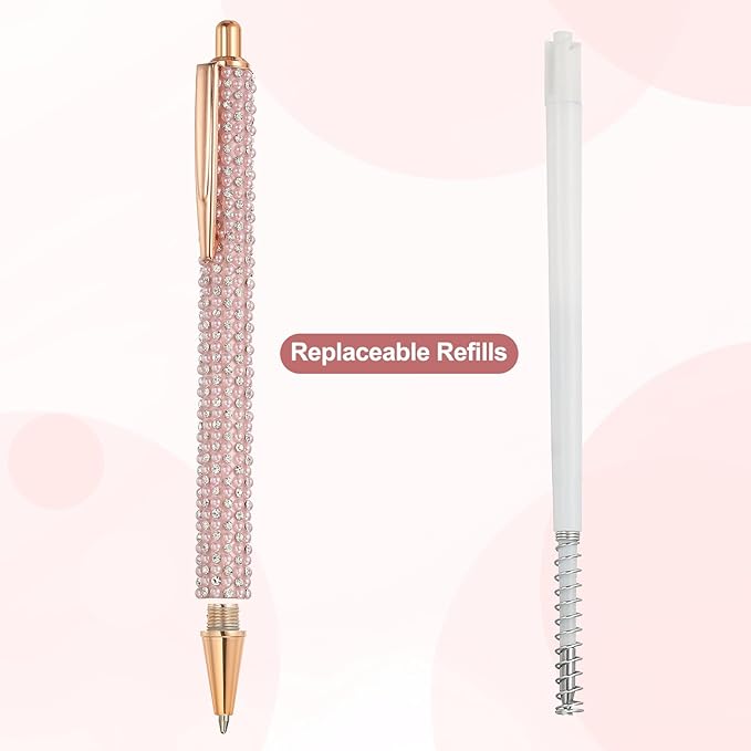 PATIKIL Rhinestone Metal Ballpoint Pen, 4 Pack Crystal Pearl Pens Black Ink 1.0mm Point Sparkly for Women Gift Office Note Taking Journaling, Pink