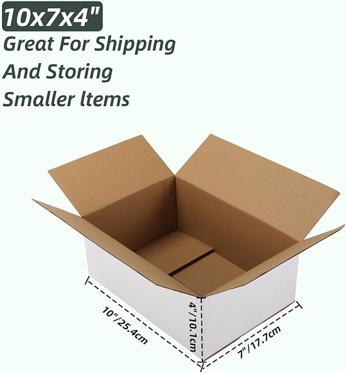 CRUGLA 10x7x4 White Shipping Boxes Set of 40, White Corrugated Cardboard Boxes for Small Business Shipping Mailing Packing
