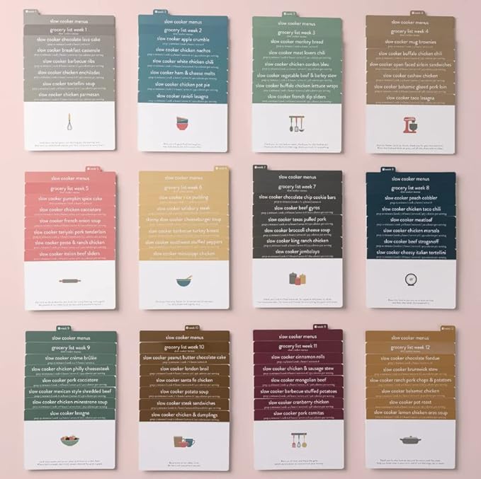 Meal Planner with 72 Recipe Cards (Slow Cooker) - Weekly Menu Planner | Sturdy Recipe Box | 12 Reusable Grocery Shopping Lists | 5 Blank Recipe Cards | Recipe Card Protector | Recipe Ideas