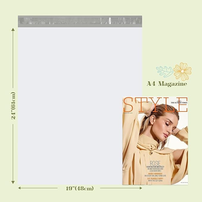 Fuxury 1500 Pcs 19x24" Poly Mailers,Waterproof Mailing Envelopes for Clothing, Strong Adhesive Poly Shipping Postage Bags for Small Business(White)