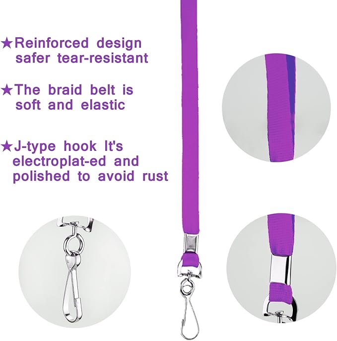 Purple Lanyards Bulk 50 packs Lanyards for ID Badges,Lanyards with Swivel Hook Clips for Name Tag Lanyard ID Holder