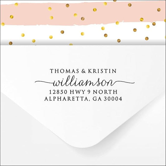 Self Inking Return Address Stamp - Custom 4 Line Personalized Address Stamp for Envelopes, Wedding Invitations, Business, Mailing Labels, Black Ink (Calligraphy Script)