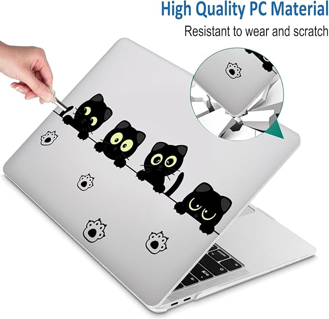 Compatible with MacBook Pro 13 Inch Case M2/M1 2025 2022-2017 A2338 A2289 A2251 A2159 A1989 A1706 A1708 Plastic Hard Shell Case&Keyboard Cover&Mac OS Keyboard Sticker (Black Cat A)