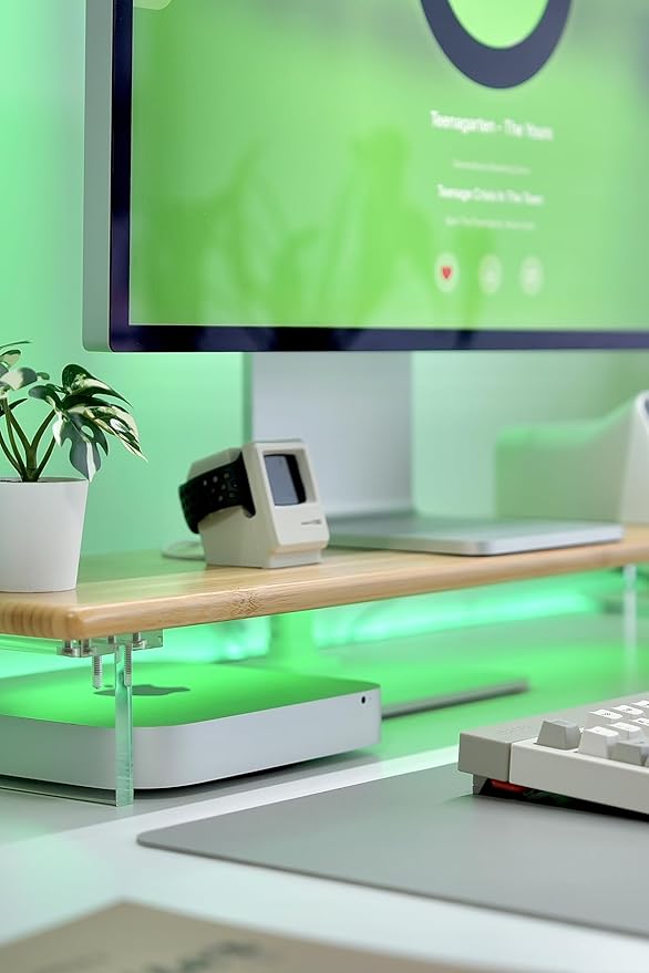 Bamboo Monitor Stand Riser with RGB Lights,31.5 Inches Desktop Shelf with Acrylic Legs Supports for Desk, PC Computer Monitor, Laptops, Printer, Speakers (Natural)