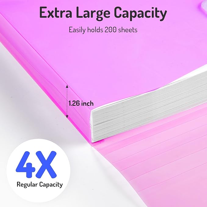 Forvencer Binder Pocket, 4X Regular Capacity, 5 Pack Super Heavyweight Plastic Folders with Tight Closure, Folders with Pockets Side Loading, Binder Organizer, Binder Dividers, Letter Size, Extended