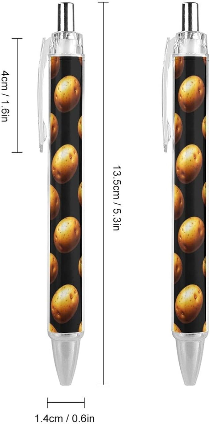 2 Pieces Writing Pens, Cute Retractable Ballpoint Pens, 0.5mm, Black Ink, Garden Potatoes Pen Home Office Stationery for Teacher Writer