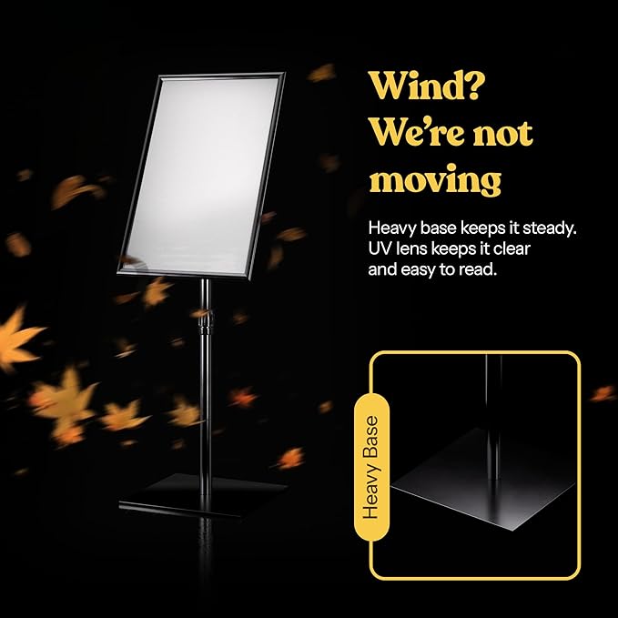 T-SIGN Adjustable Heavy Duty Pedestal Sign Holder Poster Stand, 11x17 Inch Vertical & Horizontal Sign Stand Displayed Poster Holder - Metal Base Square Sign Stands for Display, Outdoor Sign