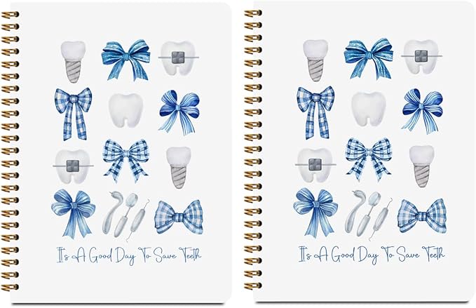 CFGBFDGH 2Pcs Blue Bow Spiral Notebooks for Work, Dental Hygienist Gifts for Women Coworker, A5 Hardcover Notebook Journal, Blue Notebook Travel Journal for Writing Office Note Taking, 8.3x5.8inch
