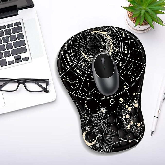 YIWEI Ergonomic Mouse Pad with Wrist Rest Support, Mousepad with Comfortable Memory Foam Wrist Rest and Non-Slip PU Base for Pain Relief, Computer, Laptop, Office, Home (Constellation)