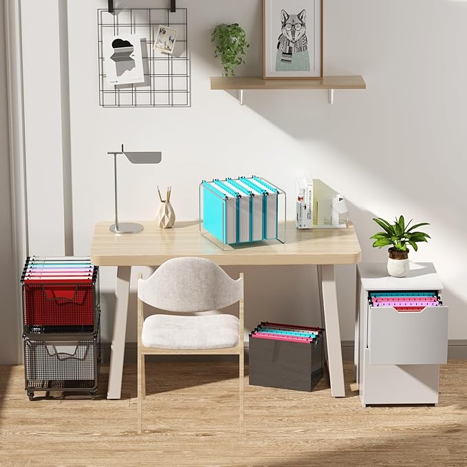 Extra Capacity Plastic Hanging File Folder Letter Size,12 Pack Reinforced Hang Folders with Heavy Duty 2 Inch Expansion, Durable Hanging Organizer Designed for Bulky Files, Assorted Colors