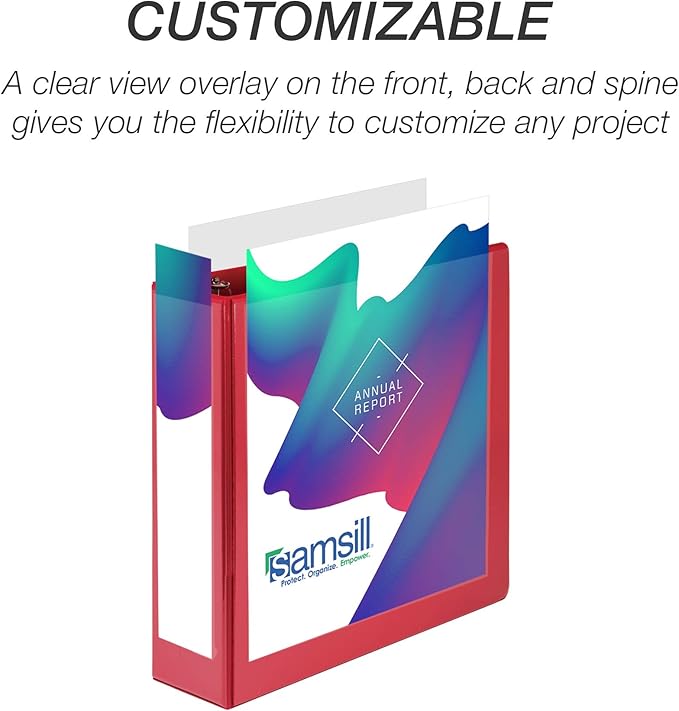 Samsill 3 Inch 3 Ring Binder, Made in USA, Economy Round Ring, Clear View Cover, 550 Sheet Capacity - for School, Home, Office - Ruby Red