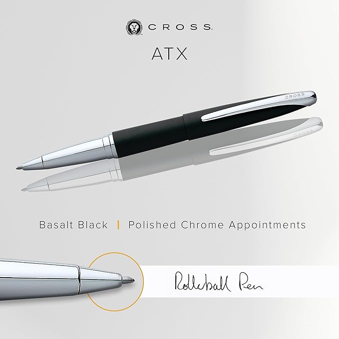 Cross ATX Refillable Rollerball Pen Presented in a Luxury Gift Box - Medium Point, Black Ink, Basalt Black