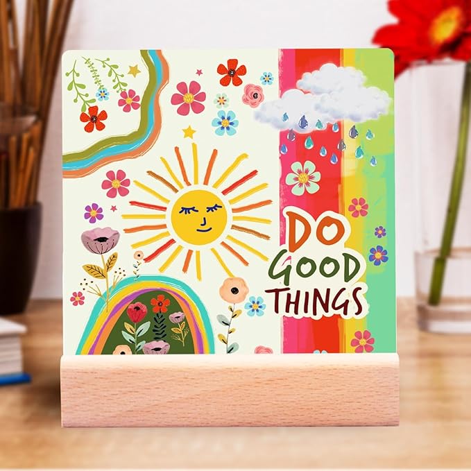 Inspirational Gifts for Women Girls Friends Birthday Christmas-Encouragement Gift Cheer Up Gifts for Friends-Motivational Sign Ceramic Plaque Desk Decor-Sun and Rainbow Sign
