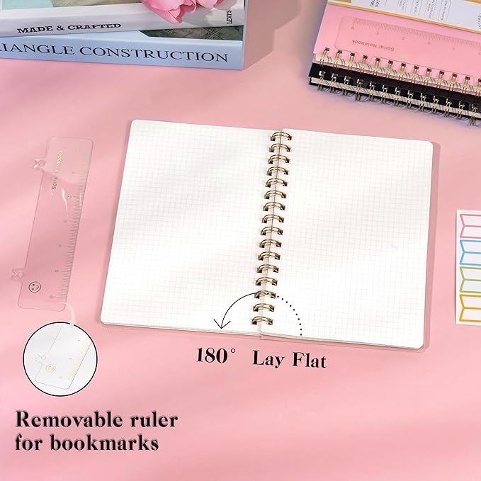 Yoment Graph Paper Notebook A5 Graphing Spiral Notebook 160 Pages Grid Paper Notebook Spiral Bound Pink Hardcover Spiral Journal 5x7 Grid Notebooks for Note Taking, Pink