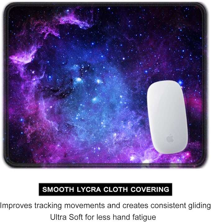 Auhoahsil Mouse Pad, 12 x 10 in Galaxy Theme Computer Mouse Pad for Desk, Premium-Textured Non-Slip Rubber Stitched Edges Waterproof Square Mouse Mat for Gaming Work Wireless Mice, Purple