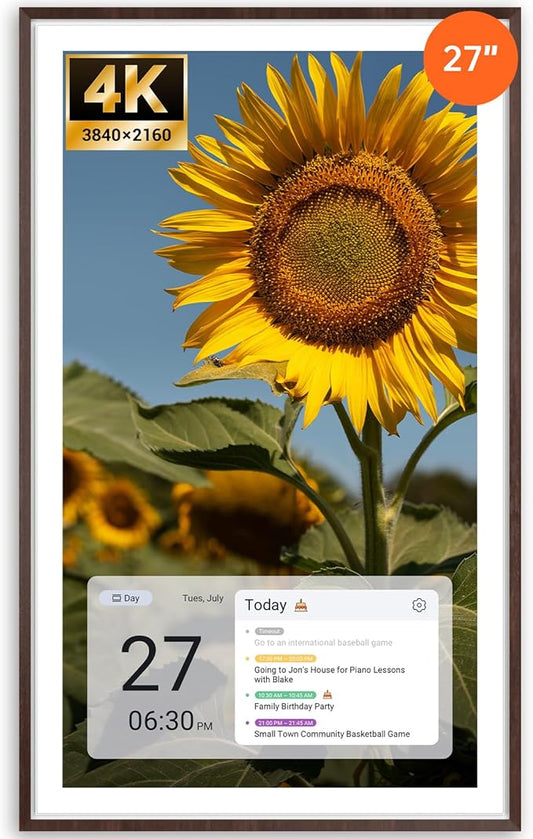 ApoloSign 27" 4K Digital Calendar: Dual Mode Calendar with Google Play & Multi-calendar Sync, Electronic Planner & Chore Chart, Smart Touchscreen, Interactive Display for Family Schedules (Dark Oak, 27-inch(4K))