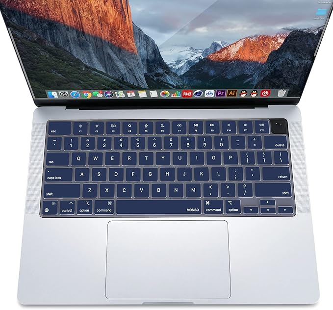 MOSISO Keyboard Cover Skin Compatible with MacBook Air 15 inch M3 A3114 M2 A2941/Air 13.6 A3113 A2681/Pro 14/16 M4 M3 M2 M1, Navy Blue
