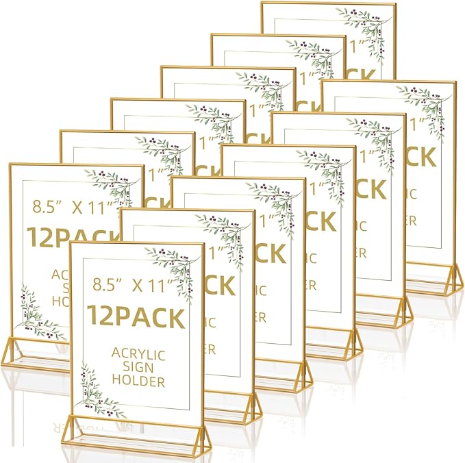Acrylic Sign Holder 8.5X11 Double Sided Table Flyer Holder , Plastic Acrylic Display Stand for Home Office Shop Restaurant (12pcs)