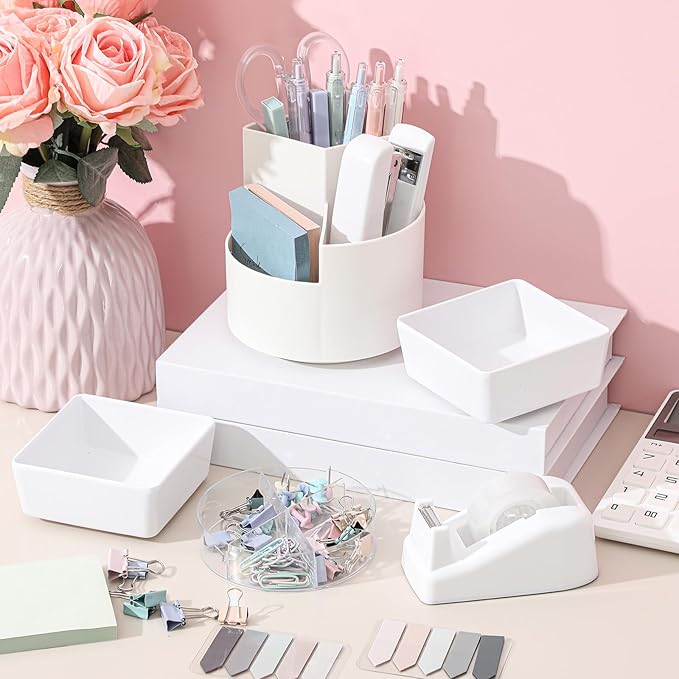 Kosiz 27 Pcs Black White Desk Accessories Aesthetic Desk Organizer Neutral Office Supplies Pen Holder Stapler Binder Sticky Notes Paper Clips Scissor Staples Aesthetic Accessories for Women(Fashion)