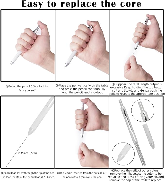 4 in 1 Multi Function Refillable and Retractable Multi Color Pen,Black Red Blue Ballpoint Pen and 0.5mm Multicolor Pencil, Multicolor Pen Gift for Journaling (Black)