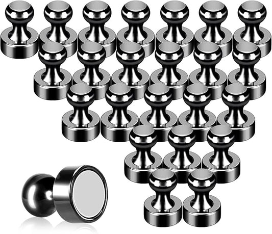 Pack of 24 Black Fridge Magnets Strong Refrigerator Magnets Push Pins Magnets for Whiteboard Office Classroom Map Kitchen Office Locker