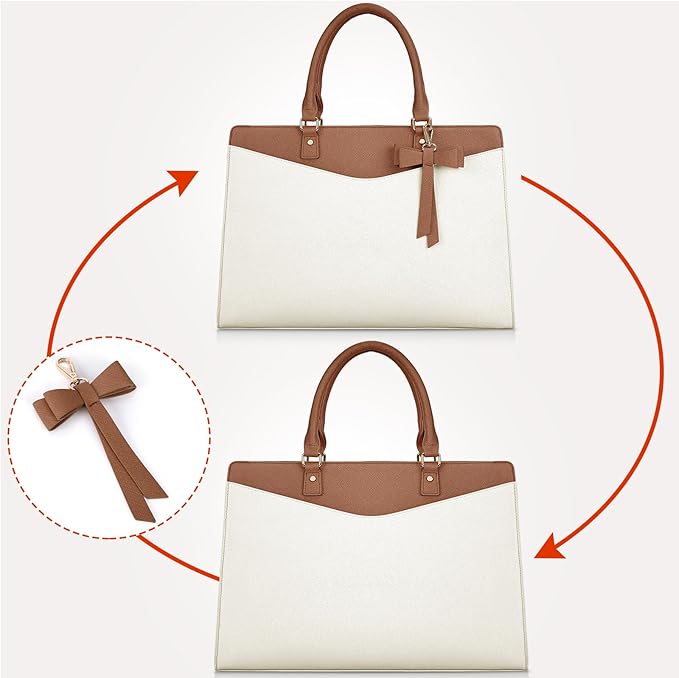 RAINSMORE Laptop Bag for Women 15.6 Inch PU Leather Laptop Tote Professional Business Office Work Bag Waterproof Briefcase Computer Tote Bag Large Lightweight Handbag Shoulder Bag