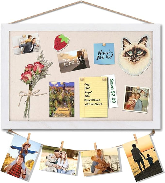 Miratino Cork Board Bulletin Board, 16 "x11 White Linen Cork Boards for Walls with White Frame, Pin Board Vision Board for Home Kitchen School Office Decor