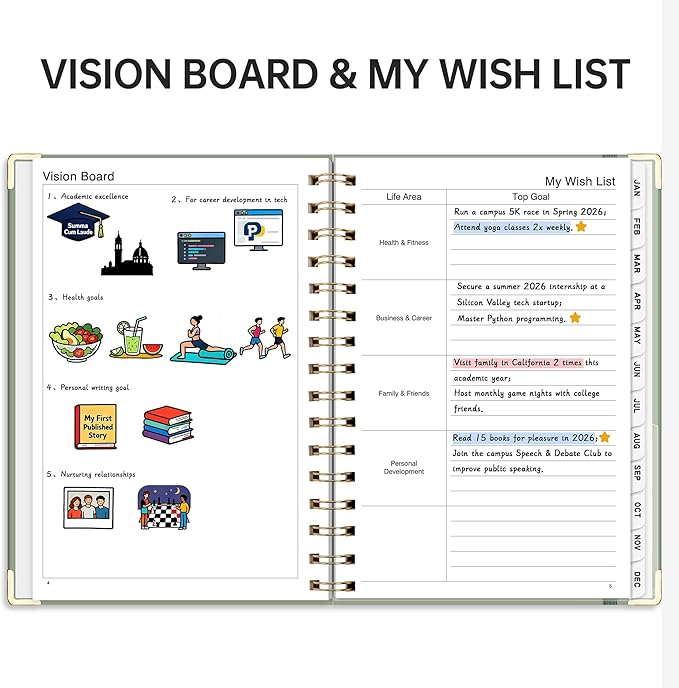 2026 Planner, Weekly and Monthly, A5 Size (5.7" x 8.3"), Jan 2026 - Dec 2026, Calendar, To-do List, Agenda, 12-Month Tabs, Hardcover, 100 GSM Thick Paper, Spiral-bound (Light Green)