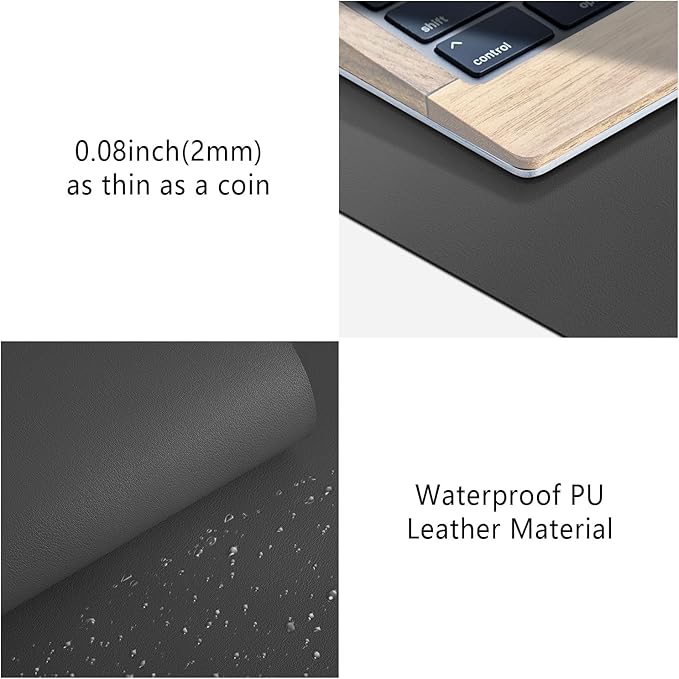 PU Leather Large Mouse Pad, Desk Pad Protector, Non-Slip Desk Mat for Home and Office, Waterproof Laptop Computer Desk Blotter for Keyboard and Mouse, Mouse Pads for Desk, Deep Grey (13.7''X23.6'')